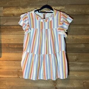 Jodifl Pastel Striped Tiered Ruffle Sleeve Top Women’s Size Small